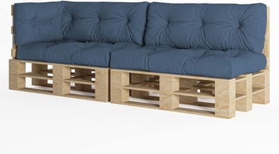 Palletkussen Schuimvlokken Set - Rugleuning Zitkussen - Buiten en binnen - Vlekbestendig Wasbaar - 60x40cm 12cm dik - Blauw