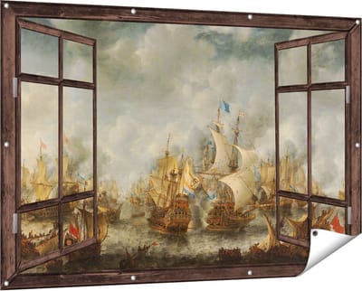 Gards Tuinposter Doorkijk Slag bij Terheide - Jan Abrahamsz. Beerstraten - 150x100 cm - Tuindoek - Tuindecoratie - Wanddecoratie buiten - Tuinschilderij