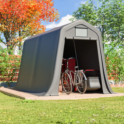 MIVRAY Gereedschapsschuur – Ruim Rolluik – 366 x 213 x 225 cm – PE En Staal – Donkergrijs – Voor Motoren En Tuingereedschap