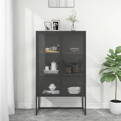 vidaXL - Hoge - kast - 80x35x135 - cm - staal - en - gehard - glas - antracietkleurig