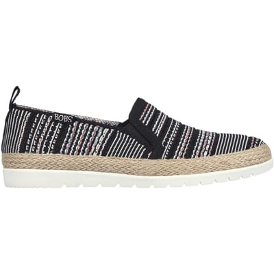 Skechers Espadrilles voor dames met dubbele elastische inzet en geweven bovenwerk, zonder veters (Zwart)