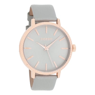 OOZOO Timepieces - Rosé goudkleurige horloge met steengrijze leren band - C9195