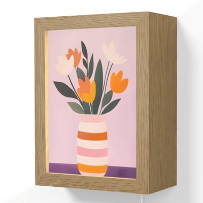 Wandlamp 15x20 cm - Oplaadbaar - Tulpen - Vaas - Strepen - Paars - Wandlampen binnen woonkamer - Slaapkamer lamp met kabel - Decoratieve nachtlamp - Vloerlamp snoer