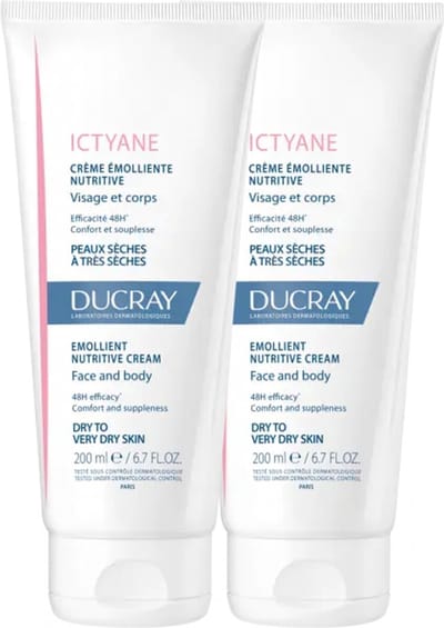 Ducray Ictyane Voedende Emolliërende Crème Gezicht en Lichaam Set van 2 x 200 ml