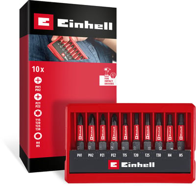 Einhell slagbitset 10-delig (50 mm bits PH/PZ/T/H, S2 staal, E 6.3 schacht, zakkoffer met standaardfunctie)