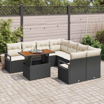 vidaXL - Tuinbank - Set - 9 - st - 8-Aantal - zitplaatsen - Zwart - en - Crème
