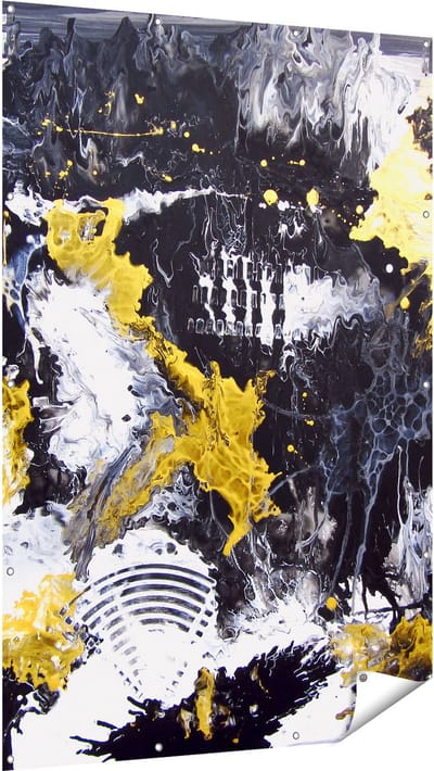 Gards Tuinposter Abstracte Kunst met Zwart, Wit en Goud - 120x180 cm - Tuindoek - Tuindecoratie - Wanddecoratie buiten - Tuinschilderij