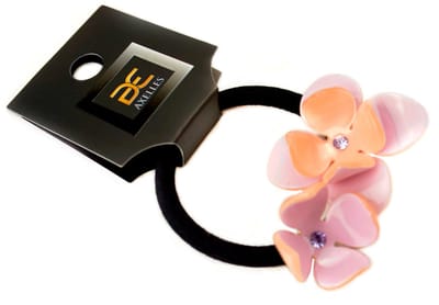 Luxe Haarelastiek twee Camelia's in geschenkdoos (poeder-lila)