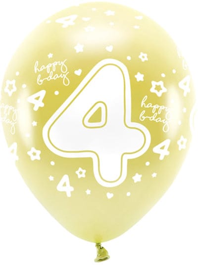 Eco ballonnen 33 cm, cijfer ''4'', goudkleurig (1 verpakking / 6 stuks)