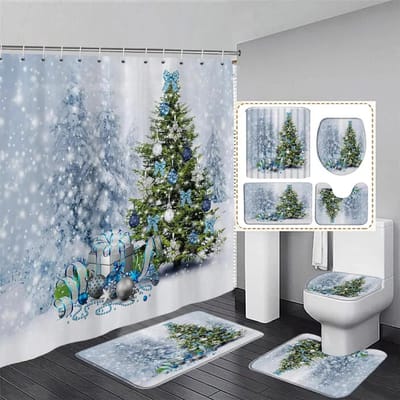 Kerstcadeaus Badkamer Douchegordijn Mat Set Kerstman Sneeuwpop Gelukkig Nieuwjaar Polyester Douchegordijnen Badkamerdecor 1pc90x180curtain