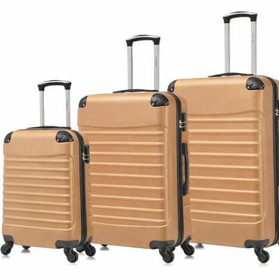 Travelerz Rome babij Kofferset 3-Delig – Handbagage 39L + Medium 69L + Extra Large 95L – Lichtgewicht ABS – Spinner Wielen – Goud – Met Cijferslot