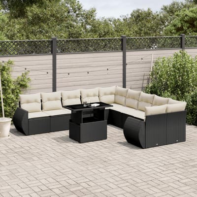 vidaXL - 11-delige - Loungeset - met - kussens - poly - rattan - zwart