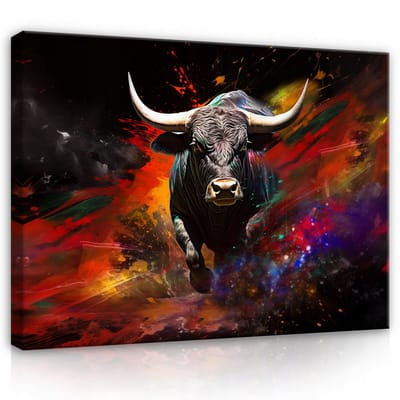 WALLARENA - Canvas schilderij - 100x70 cm - abstracte stier voor slaapkamer en woonkamer modern