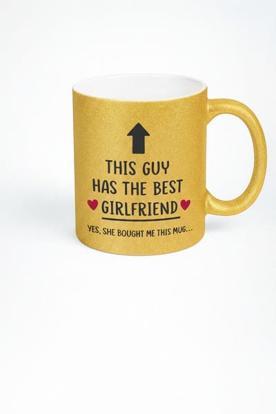 Gouden Glitter Mok 'This Guy Has The Best Girlfriend' | Romantisch Cadeau voor Vriend | Valentijnsdag & Verjaardag