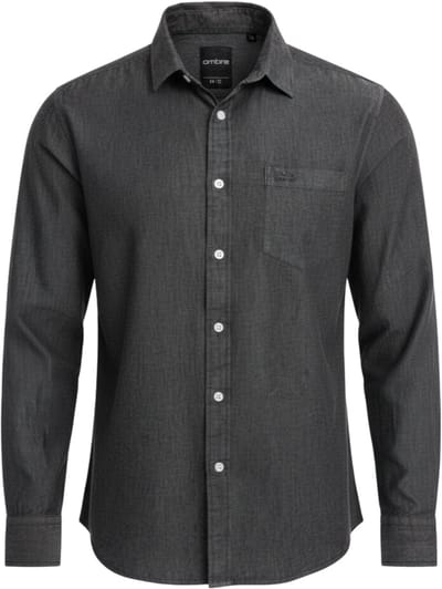OMBRE Overhemd - Regular Fit - Katoen - Lange Mouw Zwart S