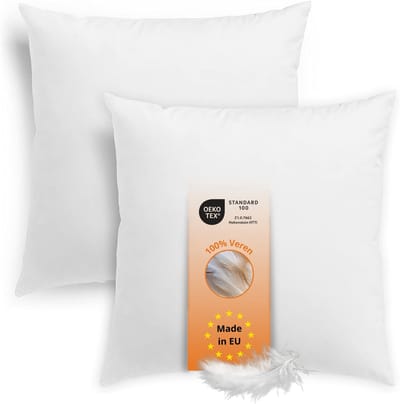 sleepling veren kussen - hoofdkussen 50x50 cm 2-delige Set - kussen met vulling van veren en hoes van katoen - als slaapkussen, bankkussen of sierkussen - Downpass gecertificeerde veren - Made in EU - kussen set - 50 x 50 cm - wit