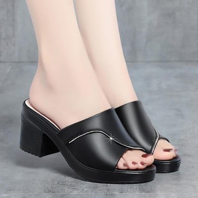 Dames Zomer Nieuwe Hooggehakte Waterdichte Platform Sandalen Dikke Hakken Helder Zacht Leer Effen Visbek Casual Slippers 36 white