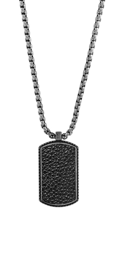 Frank 1967 7FN-0028 Stalen Ketting met Hanger - Heren - Plaatje - Bewerkt - 35 x 21 mm - 3 mm Schakel - 70 cm - Zwart - Antraciet - Cadeau voor mannen
