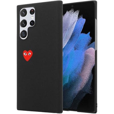 ShieldCase Hoesje geschikt voor Samsung Galaxy S22 ultra hoesje met hartje - Hartjespatroon case - Rood Hart - Zwart