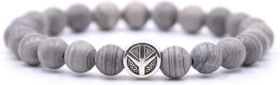 Mala Armband Grijs Natuursteen - Peace Symbool – 19 cm - Rhylane®