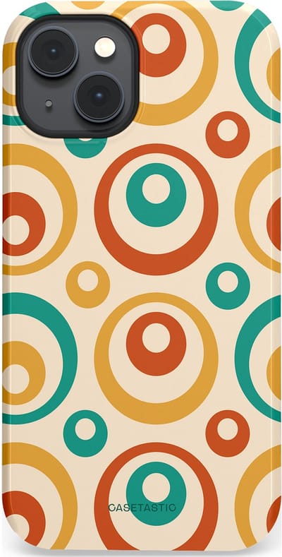 Casetastic hoesje geschikt voor Apple iPhone 14 Plus - MagSafe - Dubbellaagse bescherming - Bolletjes boogie - Fashion Case - Crème Terracotta Goud Turquoise