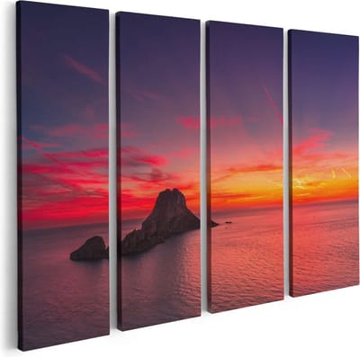 Artaza Canvas Schilderij Vierluik Ibiza Rotsen Eiland bij Zonsondergang - 80x60 - Foto Op Canvas - Canvas Print