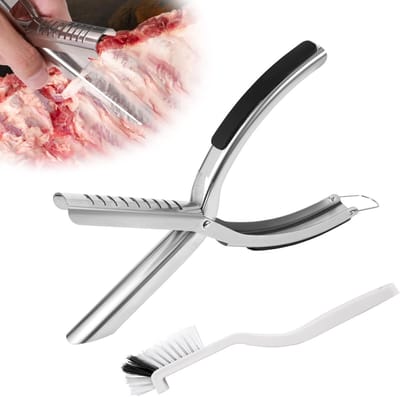 RVS Ribbereidingstool met Borstel voor Grillen, Ergonomisch Ontwerp voor Eenvoudige Verwijdering van Vlees, Professionele BBQ Accessoires en Keukenhulpmiddelen