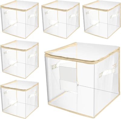 Opbergzakken met rits - Doorzichtige bakken - Kleding opbergen - Met etiketzak - 6 stuks 30 cm - Transparant