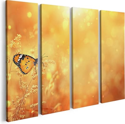 Artaza Canvas Schilderij Vierluik Oranje Vlinder In Het Oranje Veld - 80x60 - Foto Op Canvas - Canvas Print