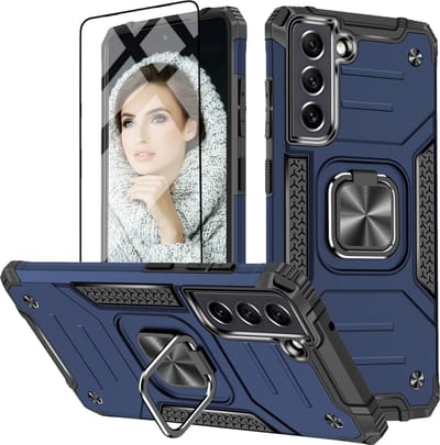 Hoesje Geschikt Voor Samsung Galaxy S22 Plus Hoesje Heavy Duty Armor Hoesje Blauw - Galaxy S22 Plus hoesje Kickstand Ring cover met Magnetisch Auto Mount - Hoesje Geschikt Voor Samsung Galaxy S22 Plus screenprotector 2 pack
