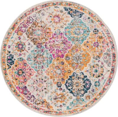 SURYA Ines rond vloerkleed vintage oosters oranje