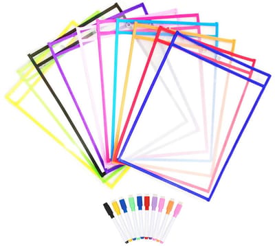GELLDG Documententas - Transparant vak - Uitwisbare transparante hoes - Herbruikbaar - Uitwisbaar en beschrijfbaar - Geschikt voor kantoor- en schoolbenodigdheden - 35,5 x 25,5 cm - 10 stuks