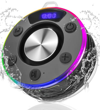 Bluetooth Speaker Klein, Douche Speaker met LED Licht, Zuignap en Microfoon, IPX7 Waterdichte Douche Radio, Muziekbox voor Strand, Feest