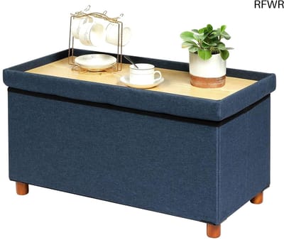 RFWR® Zitbank met opbergruimte, inklapbaar, rechthoekig, voor woonkamer, slaapkamer en hal, blauw 76 x 38 x 38 cm