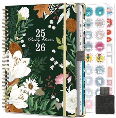 Spiralige Week Planner 2025-2026 - A5 School Agenda met Planning Stickers en Pennenas