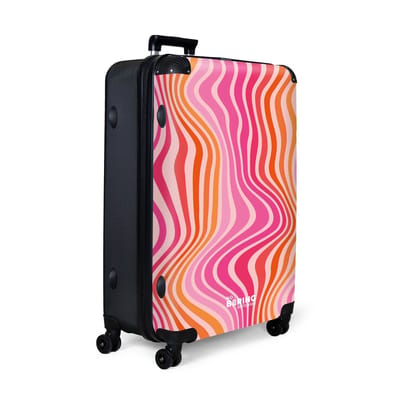NoBoringSuitcases.com® - Koffer groot - Reiskoffer lichtgewicht - Roze en oranje golvende lijnen - Rolkoffer met 4 wielen - Grote trolley XL - 98 liter bagage
