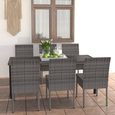 vidaXL - 7-delige - Tuinset - poly - rattan - grijs