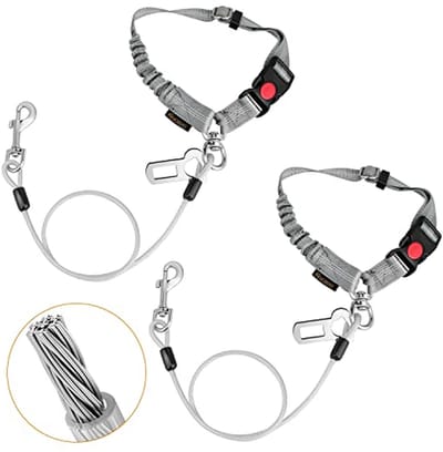 CHZUOBER Kauwbestendige hondenautogordel, 2-in-1 stalen kabel hondenauto-accessoires hoofdsteun autogordel voor middelgrote grote honden kauwen zware hondenveiligheidsgordels voor auto's draaibaar