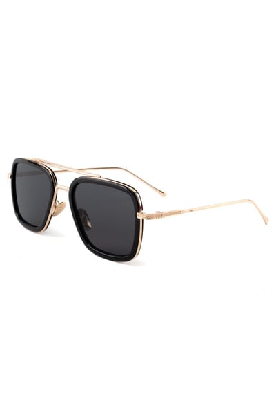 KIMU® Zonnebril 70's Pilotenbril - Goud Montuur - Zwarte Glazen - Volwassenen Kunststof Vintage Piloot Amerikaans Aviator Influencer Retro Festival