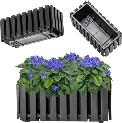 KADAX Wamat, balkonpot in 2 maten, bloempot in latten-look, plantenbak in landelijke stijl, plantenbak met rubberen kurk, lichte bloempot (40 cm, antraciet)