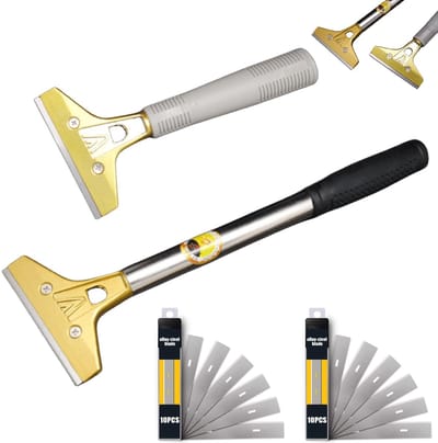 Dailygoods- Schraper 2 Stuks - Professionele Glasschraper - Behangverwijderingsset - Verfschraper - Schraper met Rubberen Handgreep - 20 Roestvrijstalen Messen - Verwijderaar