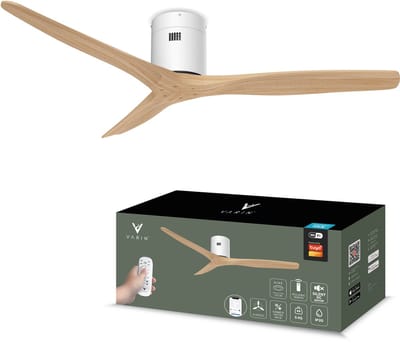 Varin® Smart Plafondventilator - Wit/Naturel - Tuya Wifi - Lange bladen - Ø 132cm - 6 snelheden - Super stil 20dB - Met afstandsbediening app - Ventilatorkachel - Ventilatoren plafond - Plafondventilator - Plafond ventilator slaapkamer