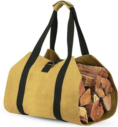 Brandhout Tas - Houtzak Drager - Haardhout Vervoeren - Versterkte Handgrepen - 99 x 46 cm - Geel