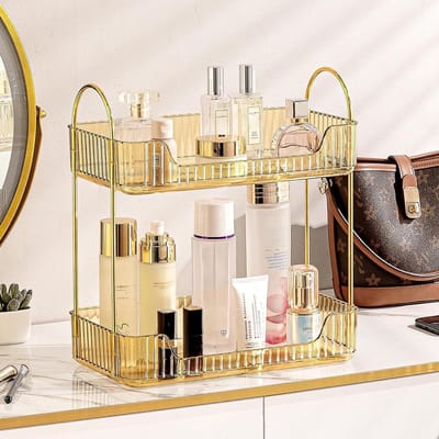 Make-up Organizer met 2 Laagjes, Acryl Opslag voor Cosmetica, Lippenstift, Nagelverzorging en Parfum voor een Nettere Dresser in Slaapkamer of Keuken
