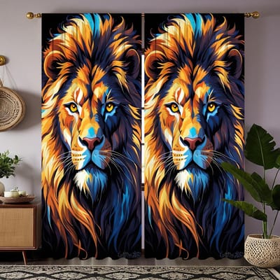 2 pièces Rideau décoratif Lion Africain HD Jaune à nouer rideau imprimé numérique Décoration de style décoration maison salon chambre W52H63inchW132H160cm orange