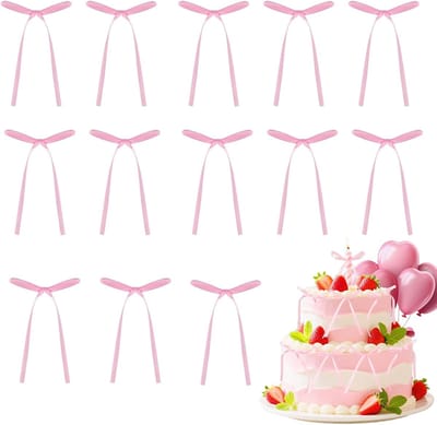 30 Stuks Roze Strikken Taarttoppers - Lichtroze Strik Taarttoppers - Roze Strikken Taartdecoraties - Strikken Decoraties voor Verjaardag - Bruiloft - Babyshower Taartdecoraties