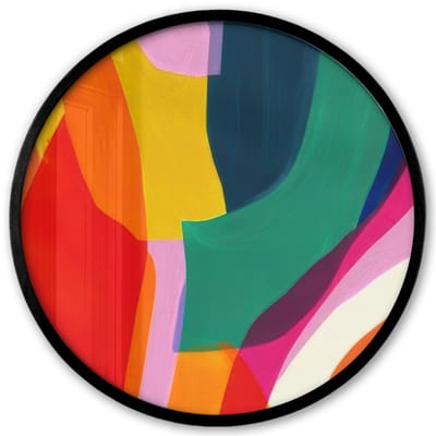 Poster in lijst Rond - Fotolijst 40x40 cm - Posters - Vormen - Golvend - Abstract - Felroze - Ronde posterlijst zwart - Decoratie - Wanddecoratie woonkamer - Muurdecoratie slaapkamer