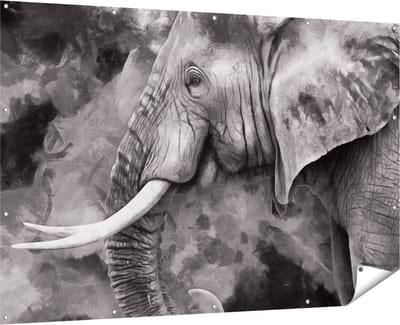 Gards Tuinposter Olifant - Abstract - Zwart Wit - 180x120 cm - Tuindoek - Tuindecoratie - Wanddecoratie buiten - Tuinschilderij
