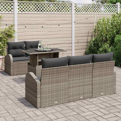 vidaXL Tuinbank Set met kussen met kussen 6 pcs Grijs Poly Riet