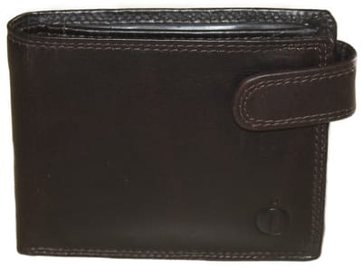 Oi donkere retro bruine leren herenportemonnee met lip / klein laag model billfold met klep naar links / compacte herenbeurs afsluitbaar / RFID SAFE / retro bruin leer / 565Brown NR